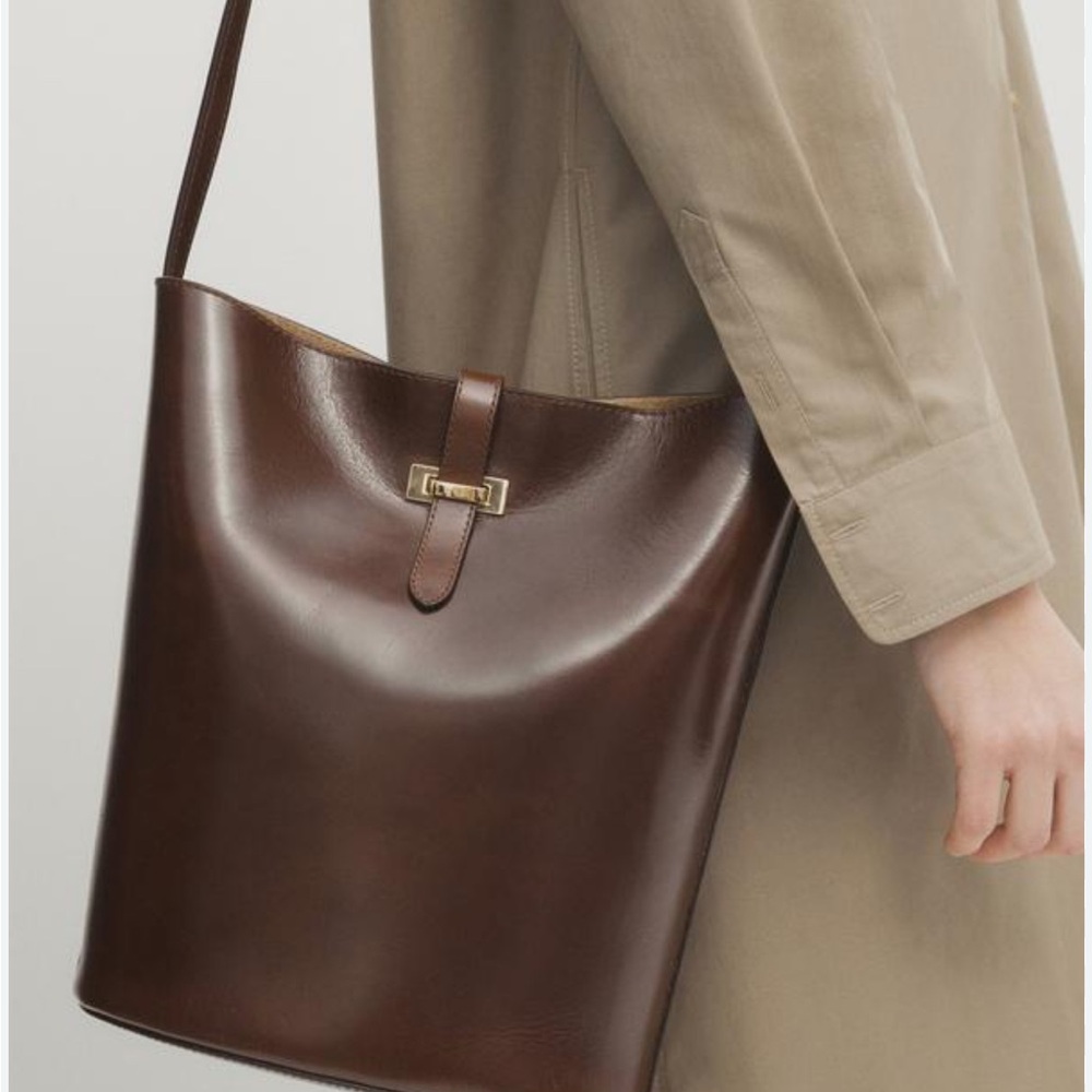 Massimo Dutti Dark Brown Nappa Leather Bag